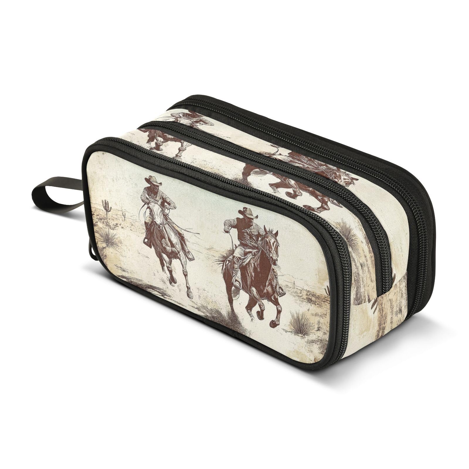 DOMIKING Horse Desert Cowboy Beige Pencil Case Large Capacity Pencil Pouch with Zipper Portable Aesthetic Pen Bag Office Stationery Organizer School