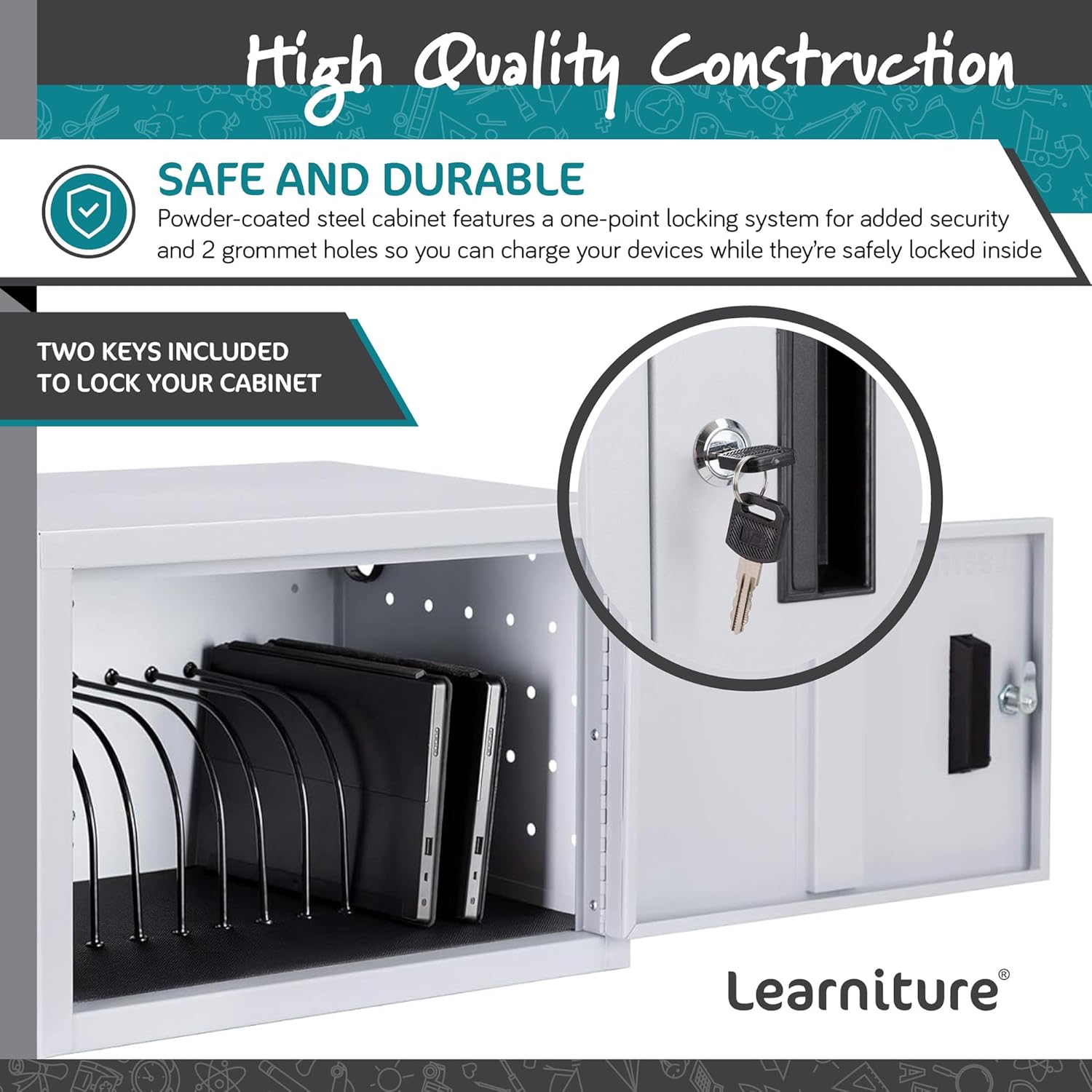 Learniture Structure Series 12-Device Charging Station for Laptops and Tablets, Wall-Mount Lockable Charging Cabinet for 12 Tablets/Chromebooks, Gray image 5 of 7 B07RLX1SGX