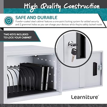 Learniture Structure Series 12-Device Charging Station for Laptops and Tablets, Wall-Mount Lockable Charging Cabinet for 12 Tablets/Chromebooks, Black