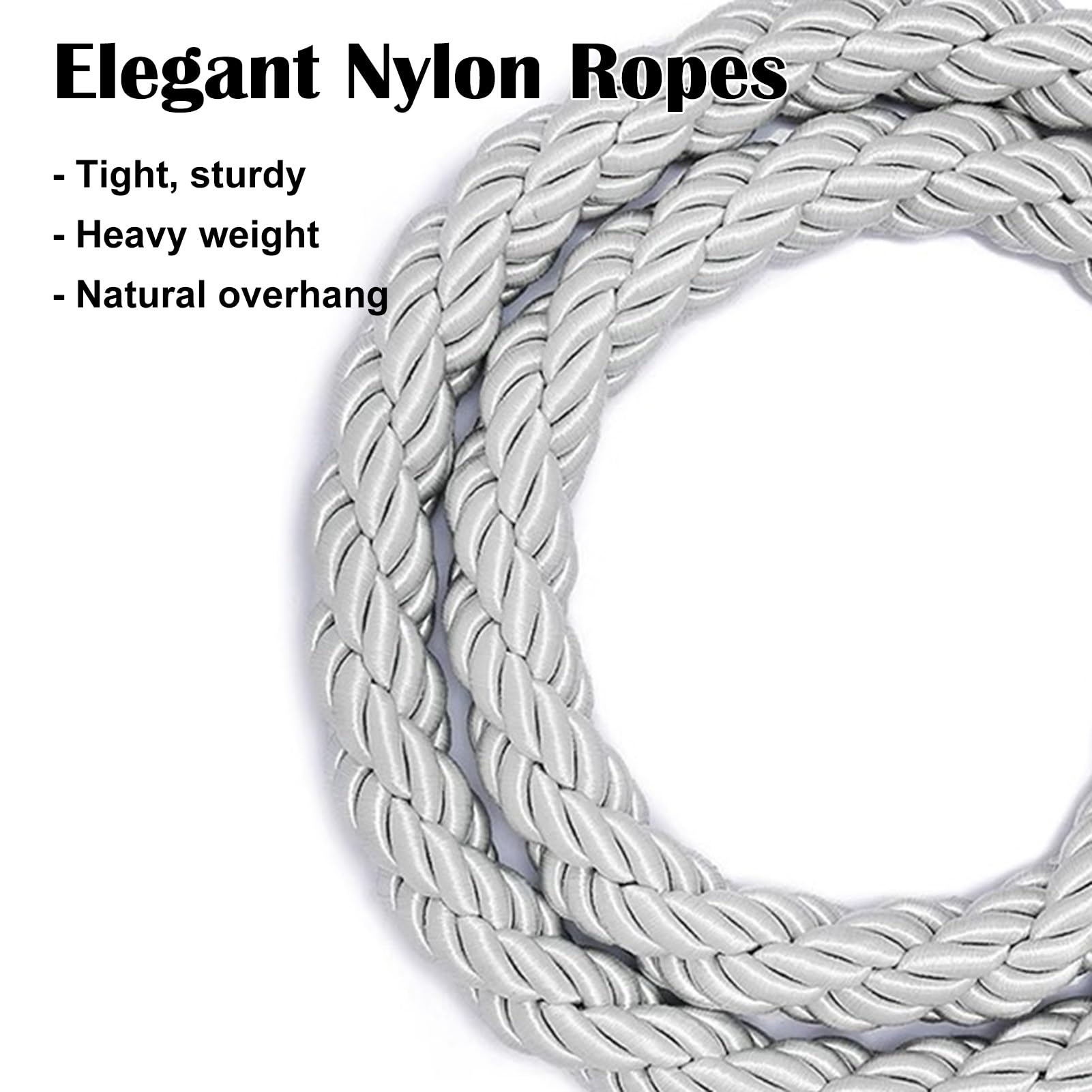 Silver Stanchion Ropes Set of 2, Crowd Control Rope Barrier, 3 4 5 6 8 10 Feet Long Braided Ropes for Grand Opening, Wedding, Birthday(Gold Hook,1.8m/6ft)