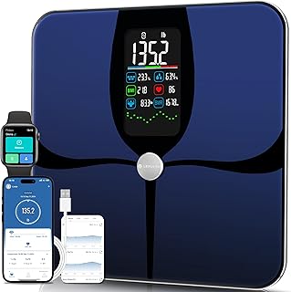 Lepulse Smart Weight Scale with BMI Body Fat Muscle Mass, 4.68" Large Display with Trend, High Accurate 22 Composition Scale with Heart Rate, Bathroom Scale with App, Black