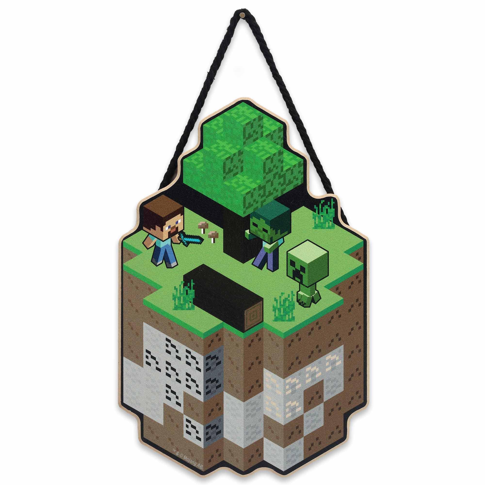 Open Road Brands Green/Brown Minecraft Scene Hanging Wood Wall Decor - Fun Minecraft Sign For Game Room Or Bedroom