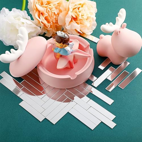 Miniatura 6 de Jetec Espejo rectangular de 100 piezas de azulejos autoadhesivos, espejo de mosaico para bricolaje, espejo de tamaño pequeño, espejo rectangular