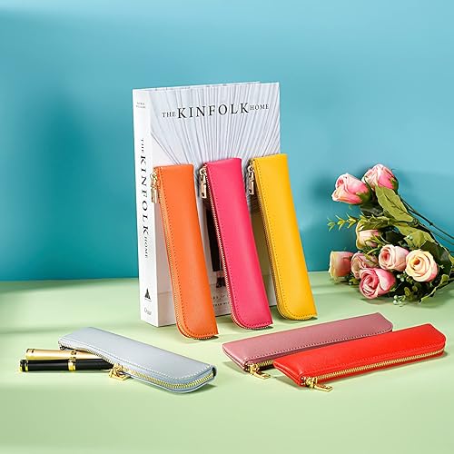 Miniatura 10 de Estuche de cuero para lápices, bolso fino y suave, estuche pequeño para adultos, estuche de cuero para personas mayores con cremallera
