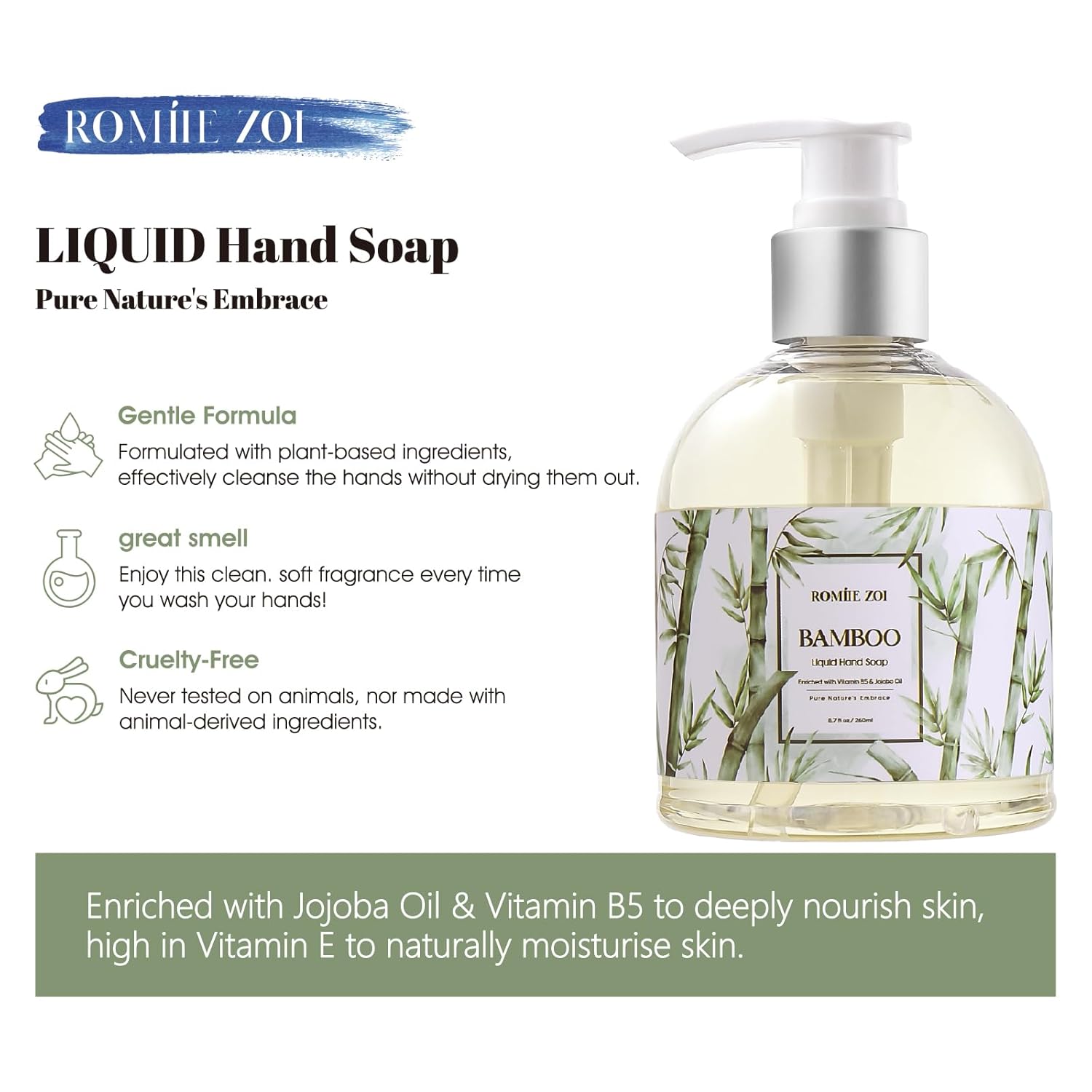 ROMIIE ZOI Liquid Hand Soap with Gift Box - Bamboo - 260ml/ 8.7 fl.oz - Image 3