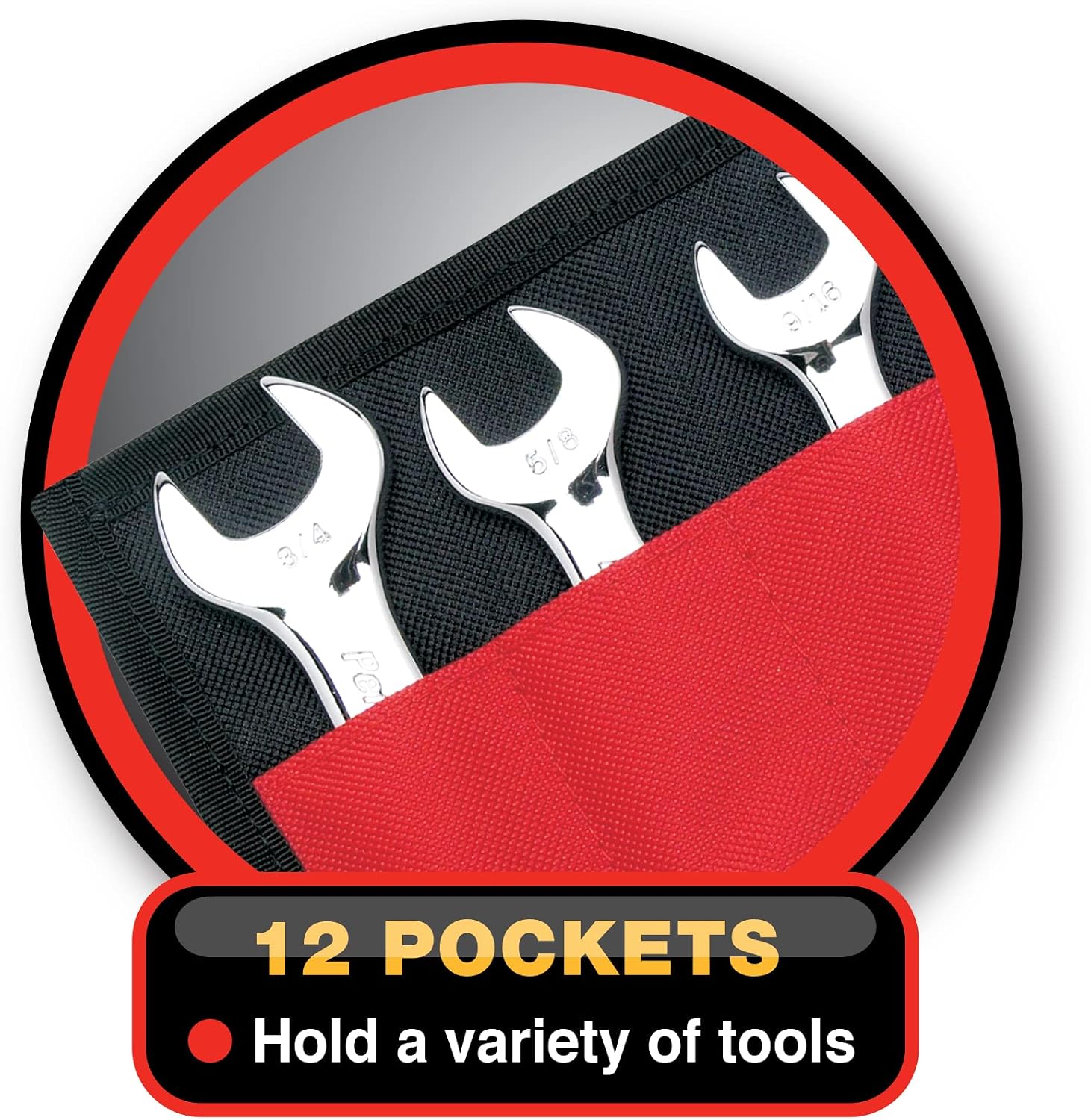 Performance Tool W88990 Heavy Duty Nylon 12 Pocket Tool Pouch with Velcro Fastener and Color Sleeve, Ideal for Automotive and Motorcycle Use