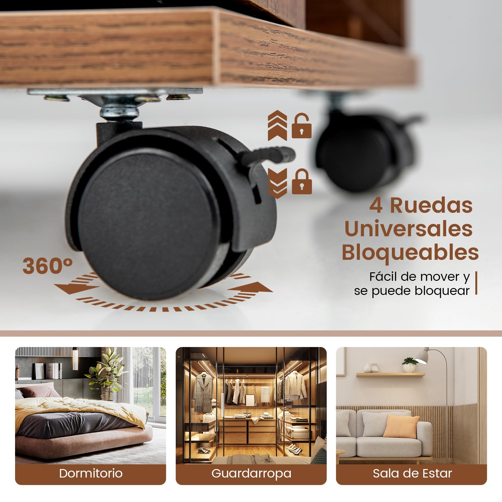 Espejo Joyero de Pie RELAX4LIFE 3 en 1 con LED 3 Colores, Ruedas Giratorias 360°, Armario para Joyas con 3 Estantes, Marrón