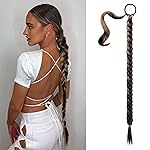 SEIKEA Long DIY Braided Ponytail Extension with Hair Tie Straight Wrap Around Hair Extensions Ponytail Natural Soft Synthetic Hairpiece Deep Brown Auburn Highlights 34 Inch (After Braided 30 Inch)