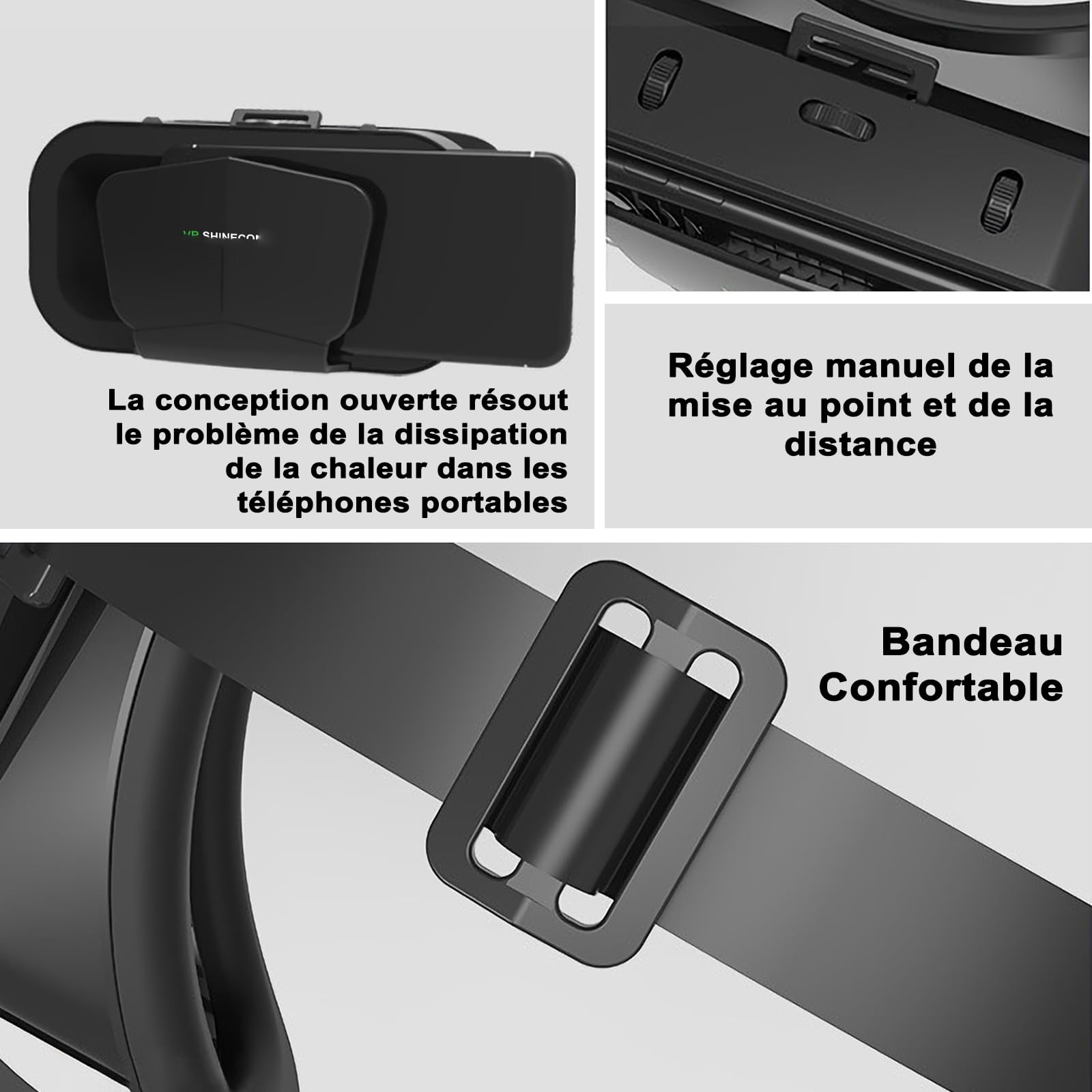 Casque VR pour Smartphone 4,7-7,0 Pouces, Casque Réalité Virtuelle 3D avec Télécommande, Compatible 1Phone et Android, Lentilles HD Anti-Lumière Bleue, Réglage IPD et Distance Focale 01