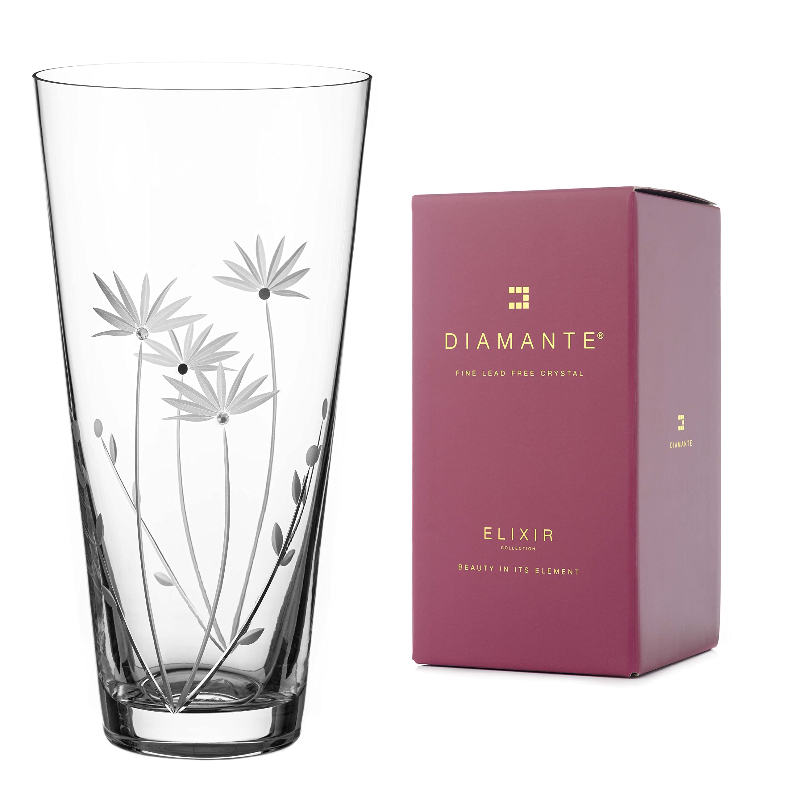DIAMANTE Swarovski Crystal glass Vase "Bloom" - Hand Cut Flower Botanical Decoration with Swarovski Crystals - 25cm in gift box - Image 2