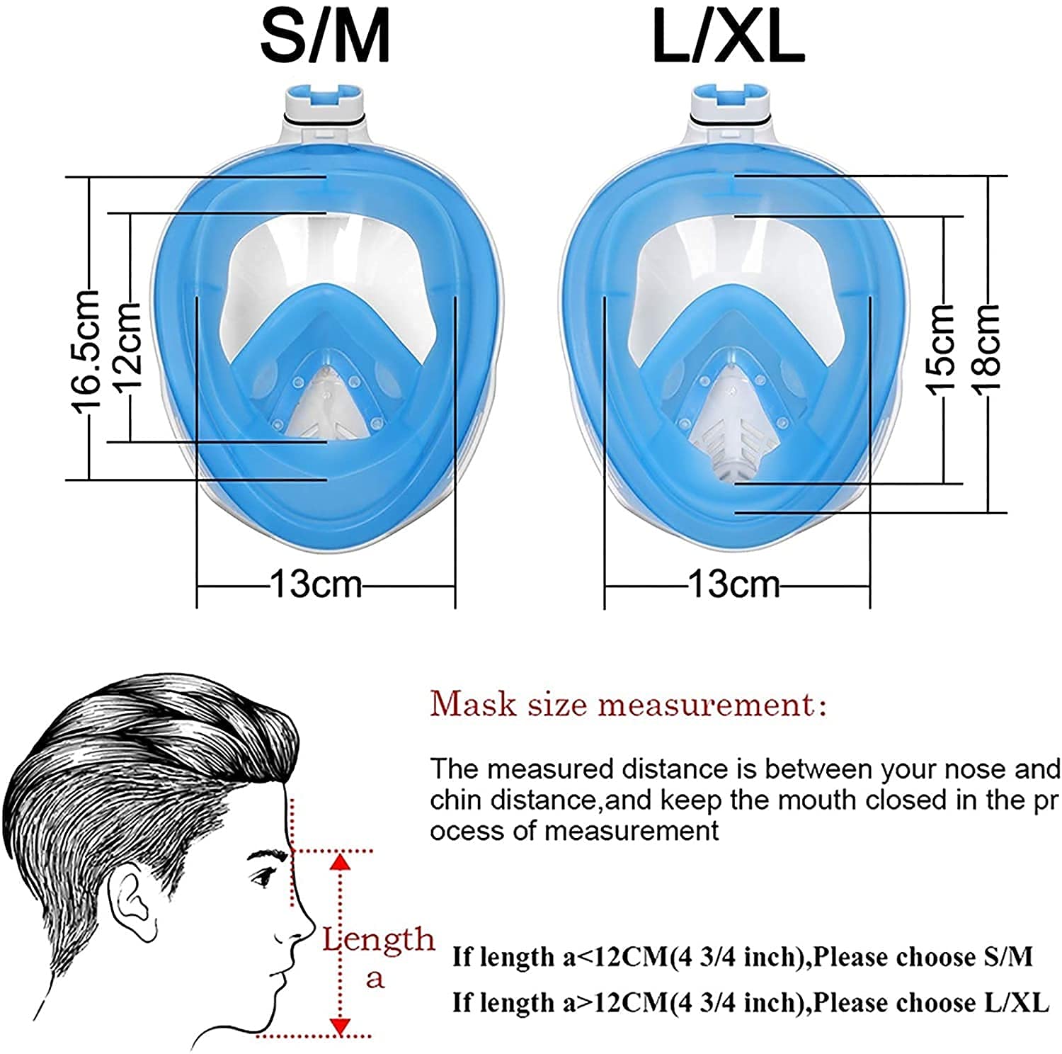 Maschere da Immersione, Maschere da Snorkeling, Maschere subacquee antiappannamento, Maschera Integrale da Immersione, Set da Snorkeling con Anello Antiscivolo, boccaglio (Nero S)
