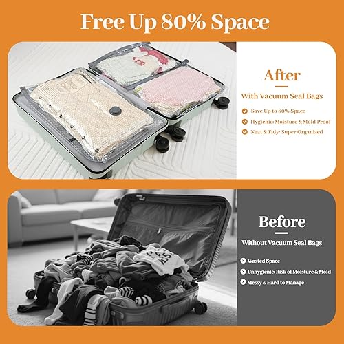 Miniatura 6 de Bolsas de sellado al vacío de viaje para ropa con bomba eléctrica portátil, paquete de 9 bolsas de almacenamiento al vacío que ahorran espacio,