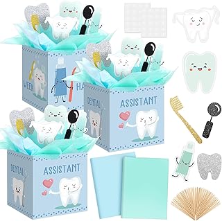 Spiareal 9 Pack Dental Graduation Decorations, Table Centerpieces with Boxes, Tooth Toothbrush and Toothpaste Cutouts Toppers for Dental Assistant Graduation Party Decor