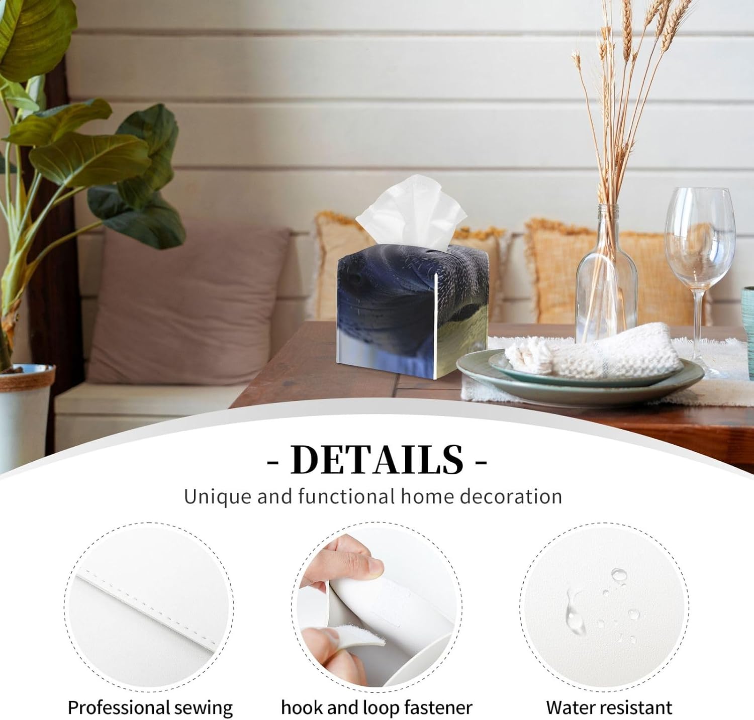 Manatee Animals -Tissue Box Cover PU Leather Tissue Holder Square Facial Tissue Case Facial Paper Organizer Dispenser for Bathroom, Vanity Countertop, Tabletop, Car image 2