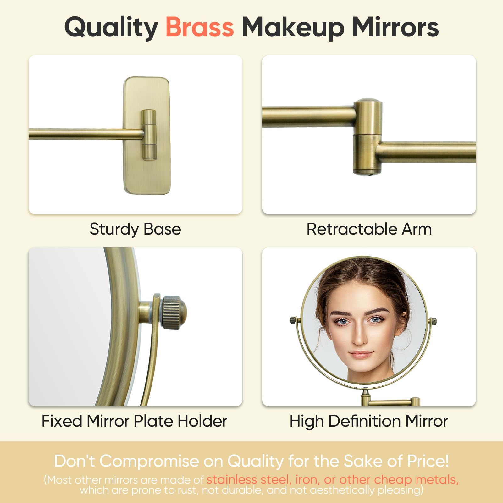 GURUN Dual-Sided Wall Mount Makeup Mirror with 1x and 10x Magnification