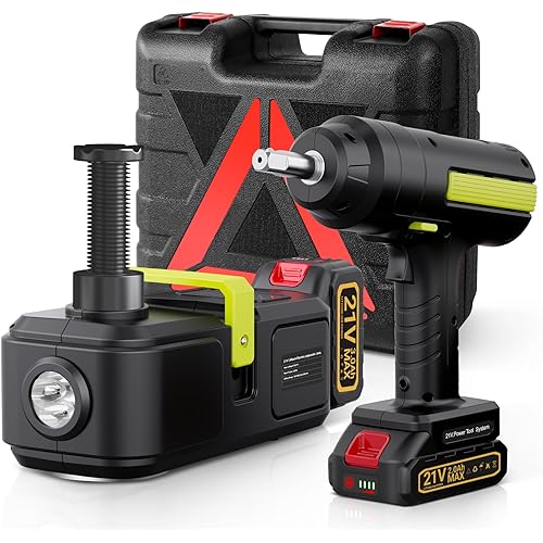 E-HEELP Cordless Electric Hydraulic Car Jack Kit 5 ton with Lithium Battery Includes Cordless Impact Wrench Rechargeable Touchscreen Jack All-in-One Portable Tool kit for Efficient Car Maintenance