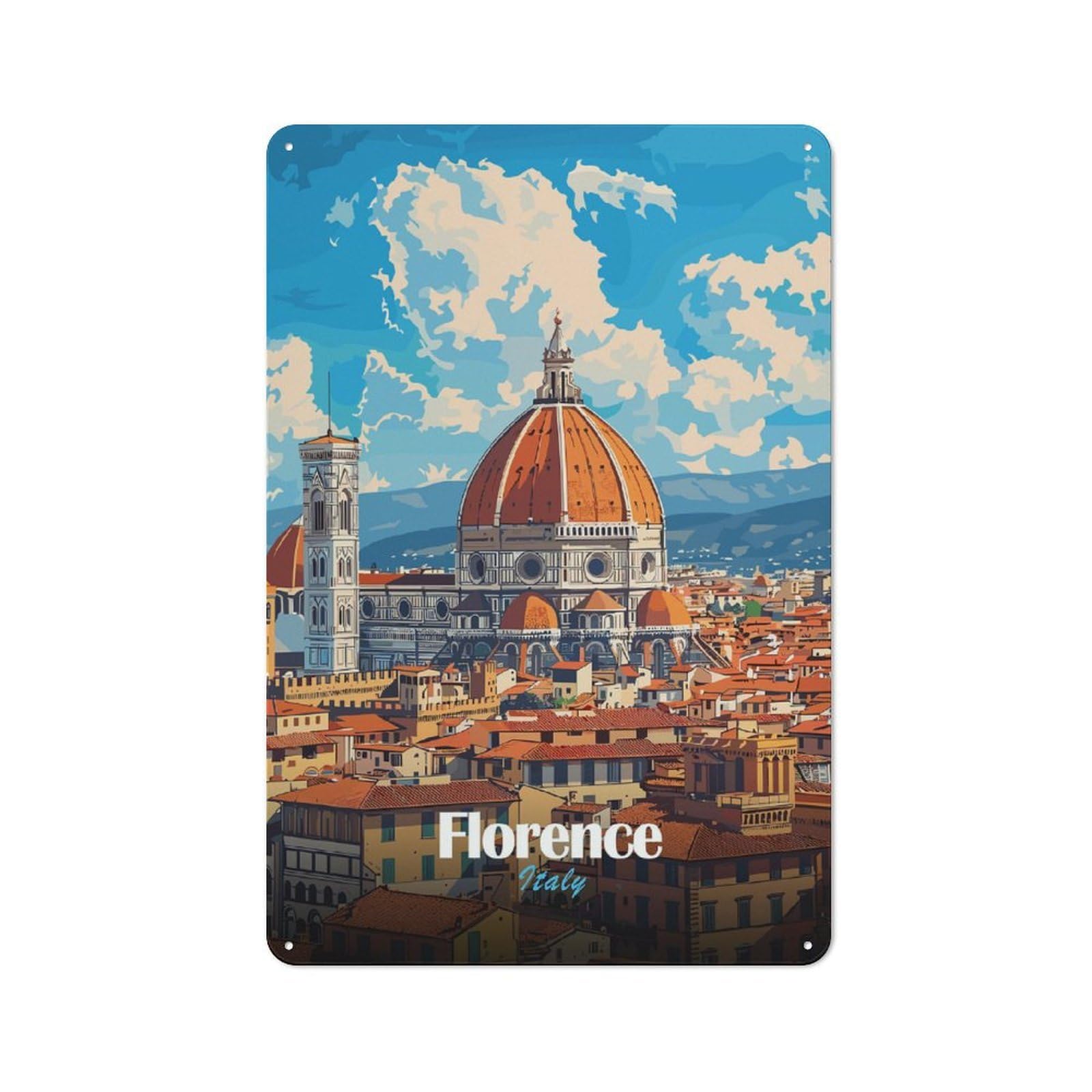Junmoney Florence, Italy Skyline Tin Sign 30X20cm With For Workshop Wall, Rustic Decor, Autumn Room Decor For Fans Of Metal Wall Signs