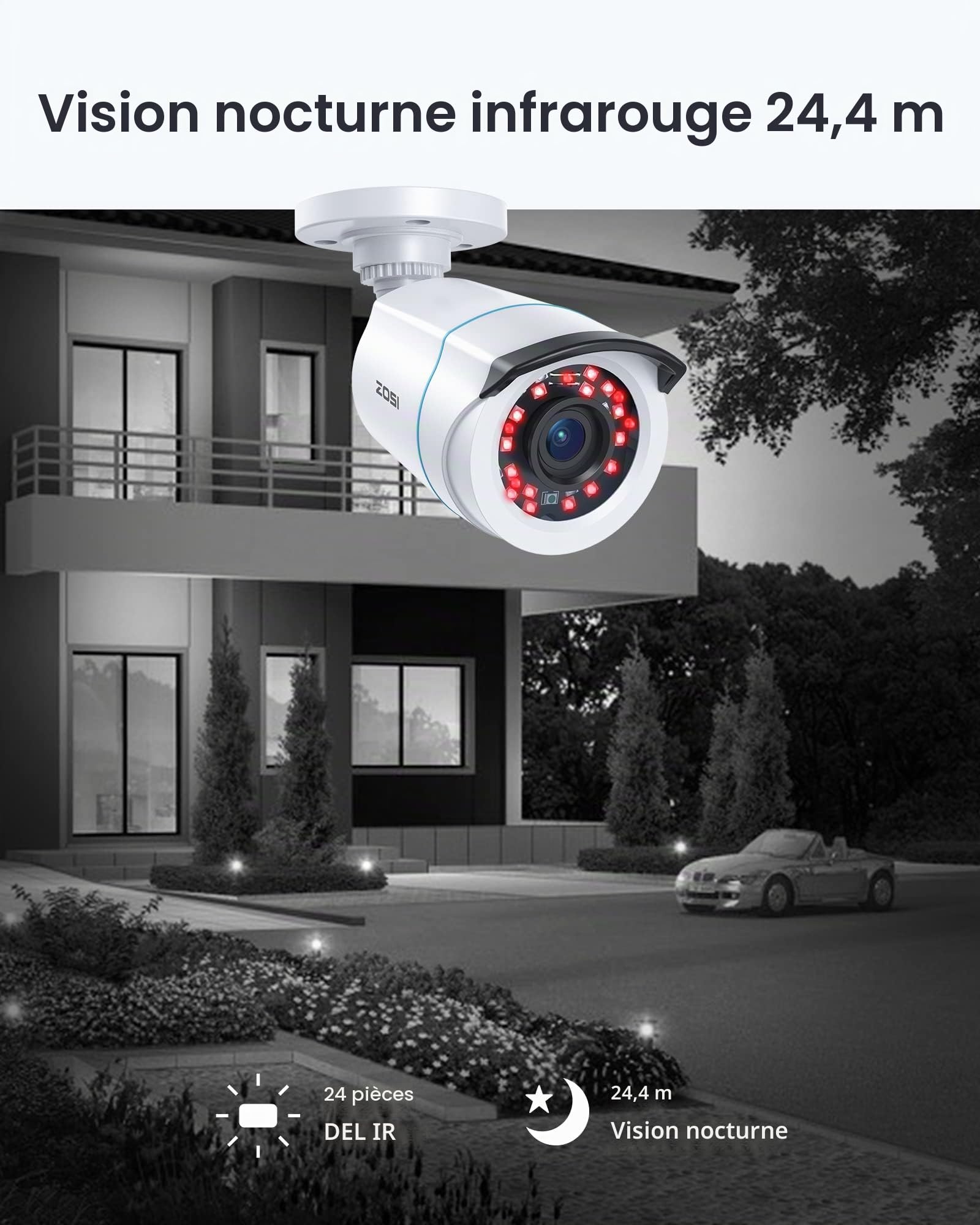 ZOSI Pack 4 Caméra Surveillance Filaire Extérieure 1080P HD-TVI
