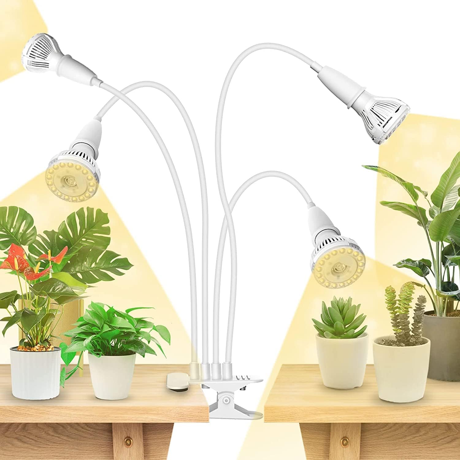 LED Grow Lights for Indoor Plants, 600W Full Spectrum Clip-on Gooseneck Grow Light with Ceramic Tech.,40W Plant Light for Indoor Growing High PPFD, Lifetime Free Bulb Replacement White, No Timer