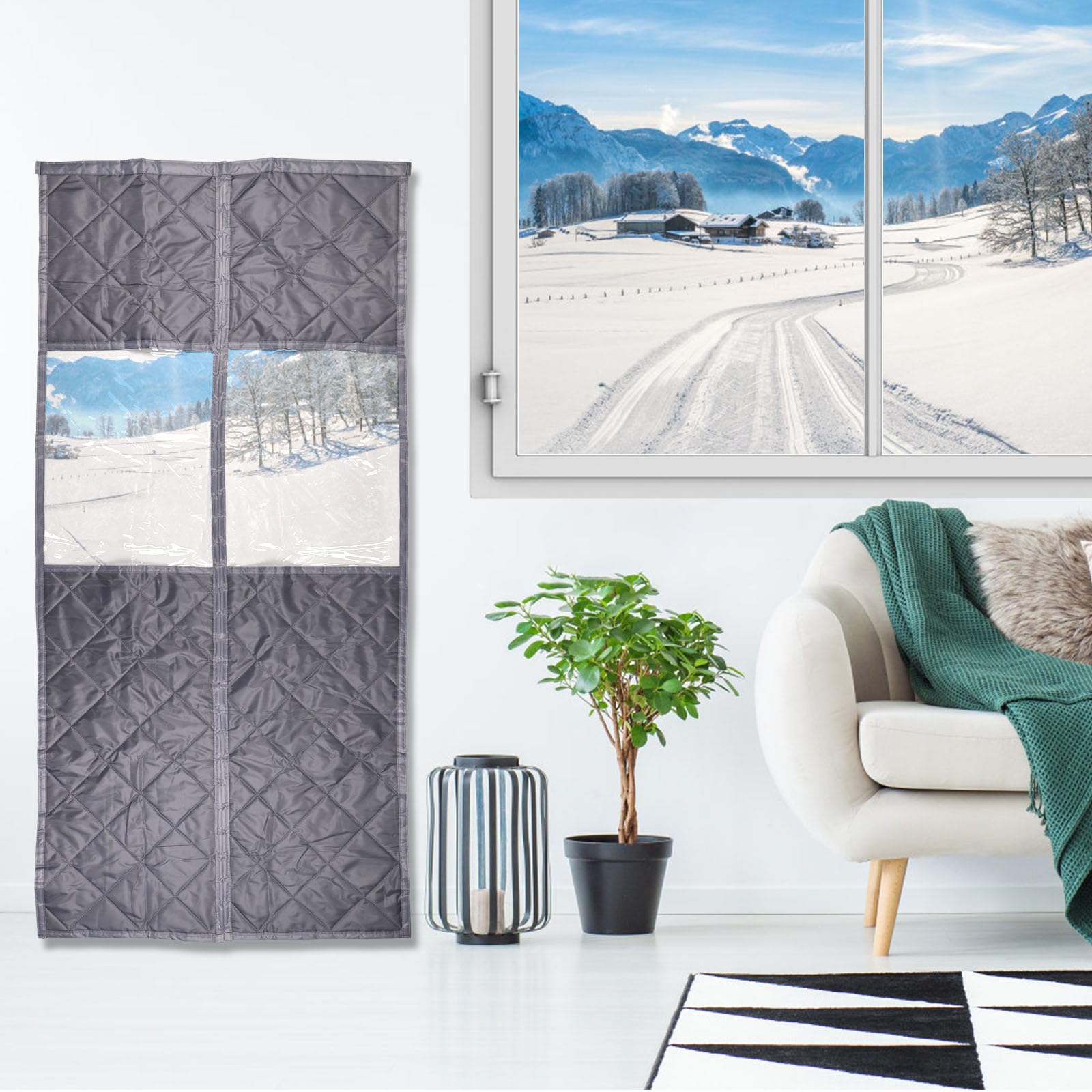 Rideau Porte Isolant Thermique Magnétique, Rideau de Porte Hiver avec Fenêtre Transparente Aimants Puissants Accessoires Isolation Fenêtre pour Usage Domestique
