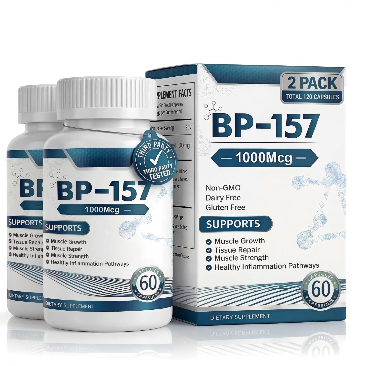 BPC 157 Peptide Capsules 1000Mcg, Support Muscle Growth, Tissue Repair, Strength, and Promote Digestive and Overall Health. Total 120 Capsules - 2 Bottle
