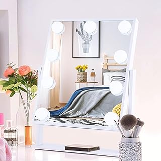 Lighted Makeup Mirror, Vanity Mirror with Lights, Hollywood Vanity Mirror with 9 Dimmable Bulbs Lights, 3 Lighting Modes, Detachable 10X Magnification Mirror, Smart Touch Control, 360°Rotation