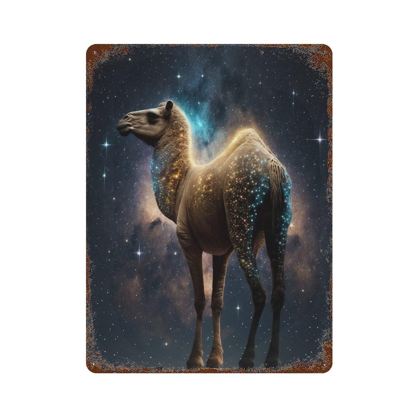 Rust Effect Cosmic Camel in Space Vintage Rust Metal Sign 15.7"x11.8", Decorative Metal Wall Art for Shed, Workshop And Garage Wall Decor