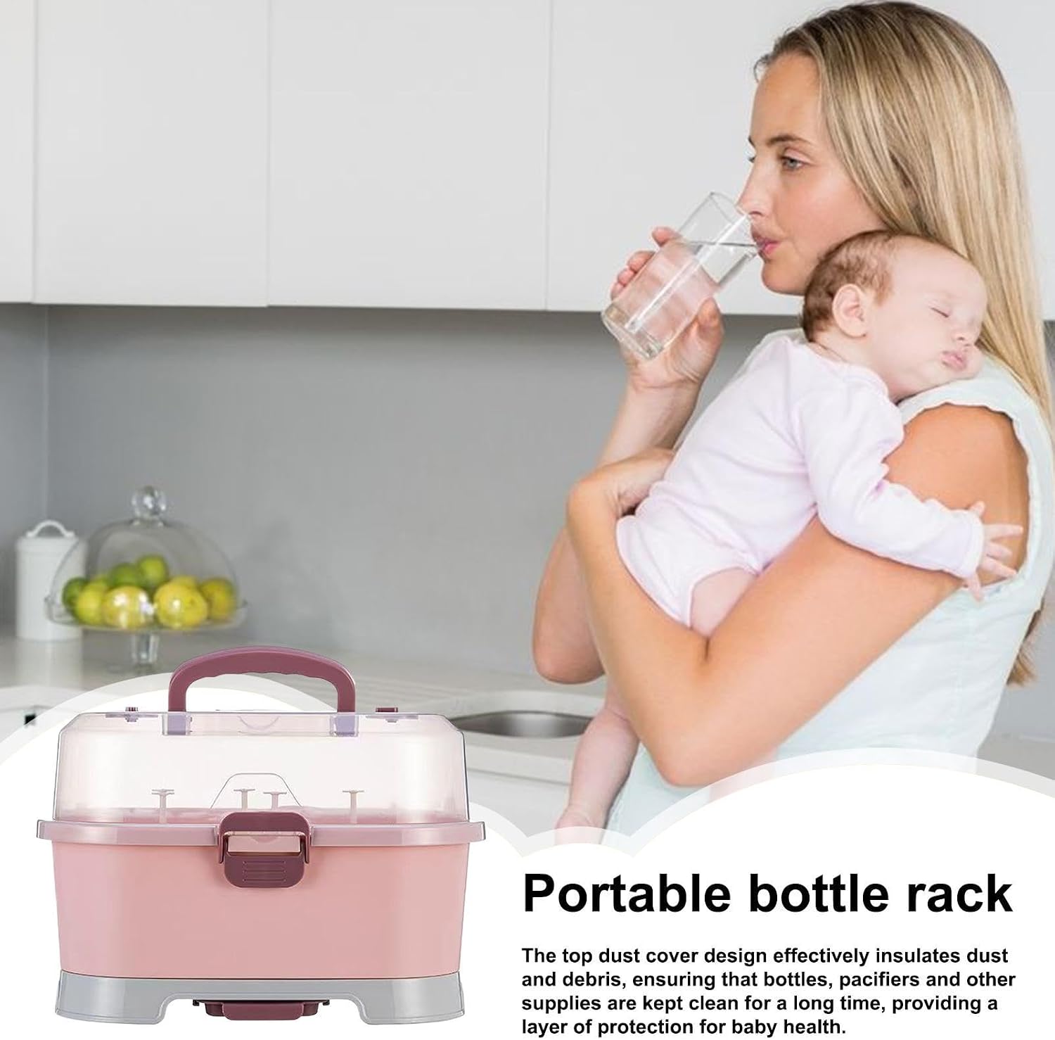 Nursing Bottle Storage Organizer, Covered Bottle Holder, 25cm Box Large Capacity for Fridge Travel Washing Storage Dustproof Feeding Organizer for Home Kitchen Dishwasher Safe Use