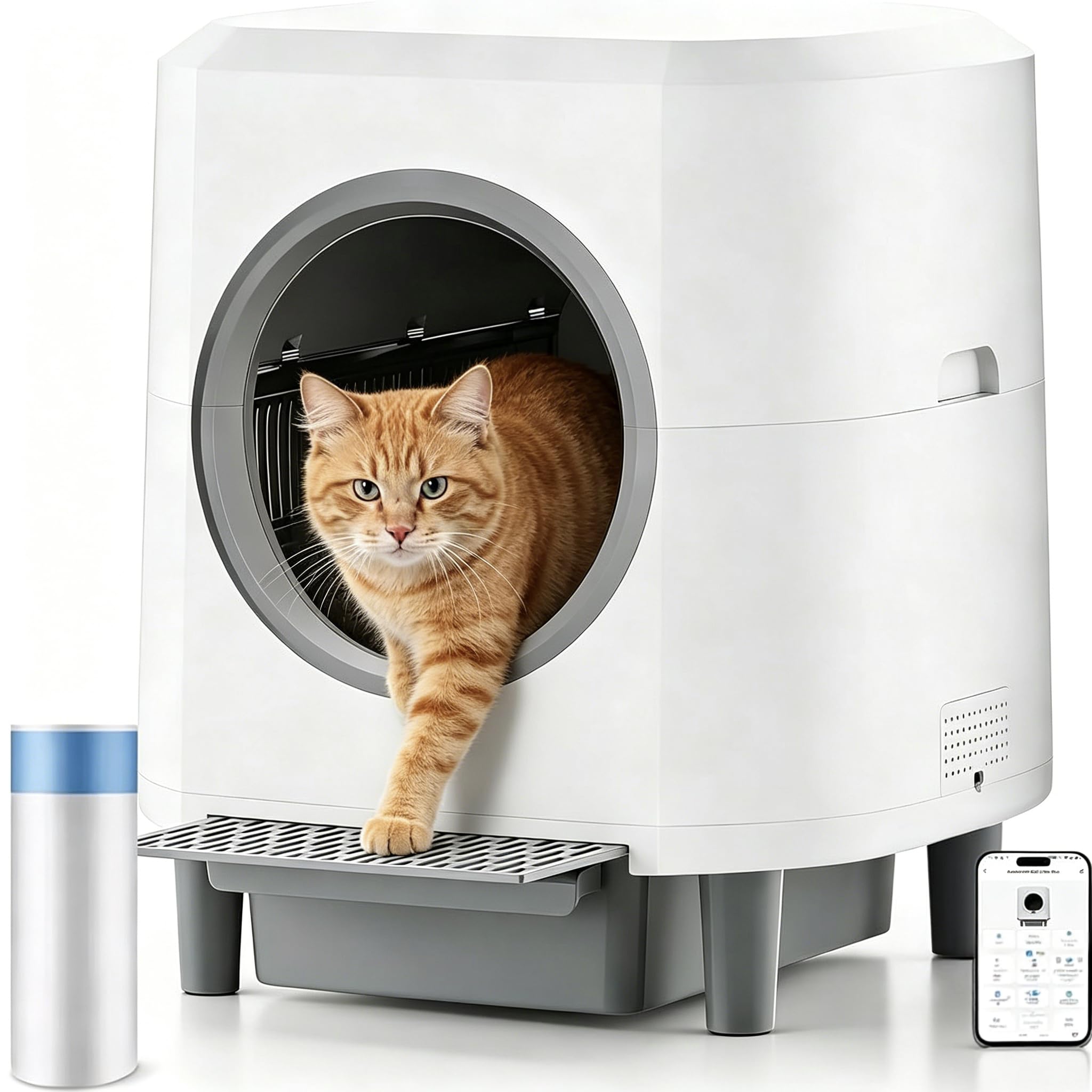 Self-Cleaning Cat Litter Box, Automatic Areia Caixa for Cats, Top Shelf for Storage, Safety Protection, App Control, Large Capacity of 80 Litres, for Large Cats