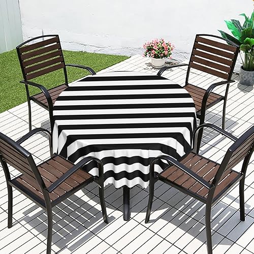 Miniatura 6 de Mantel redondo con patrón de rayas, tela impermeable, decorativo, duradero, reutilizable, lavable, a prueba de derrames, resistente a las arrugas,