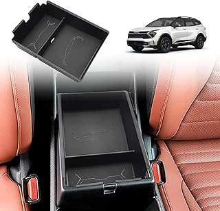 TripleAliners Organizador de consola central para Sportage 2023 2024 2025 con caja de almacenamiento de consola de cuero, bandeja de inserción compatible con accesorios Kia Sportage 2023 NQ5 (cuero