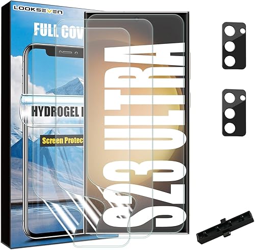 Miniatura 9 de LOOKSEVEN Paquete de 3 protectores de pantalla de película de hidrogel (no vidrio) + 2 paquetes de protectores de lente de cámara de vidrio templado