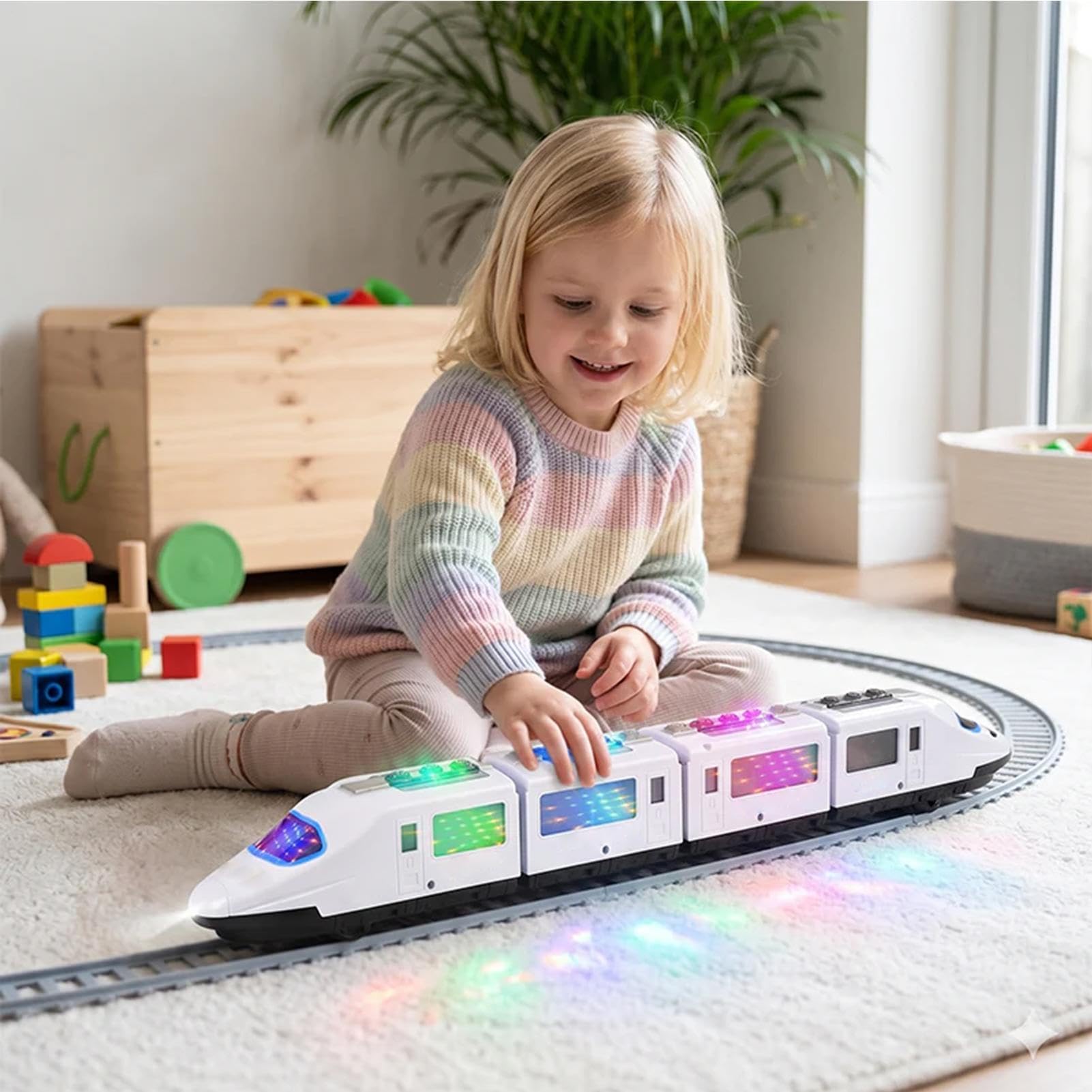 Elektryczny Pociąg Zabawkowy Dekoracyjny model wagonu pociągu | Zabawka Pociąg Podświetlany dla Salonu, Domu, Sypialni, Przedszkola oraz Dzieci, Dziewczynek, a także dla Dzieci