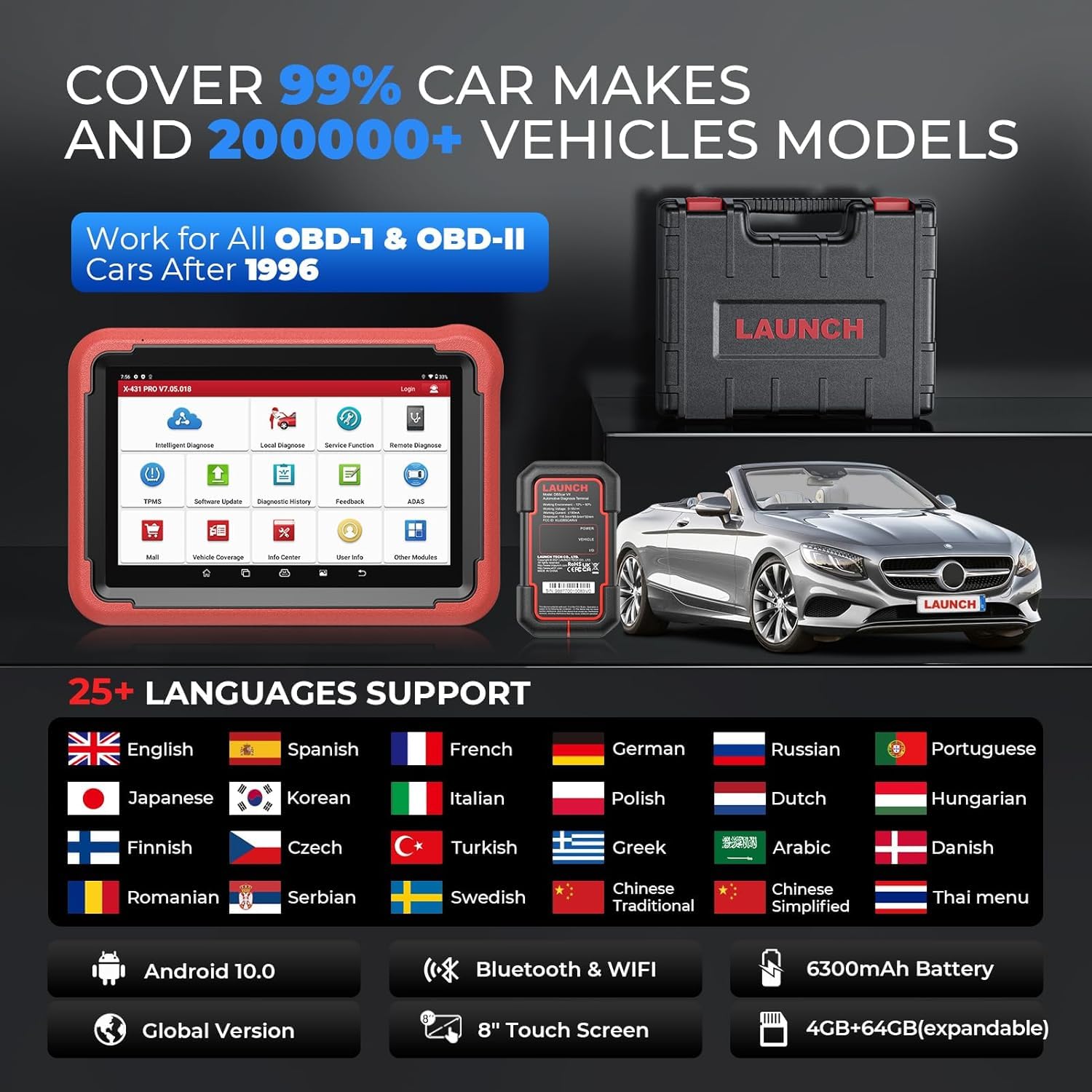 LAUNCH X431 PROS V5.0 OBD2 Diagnosegerät 2024 Aktualisierung, mit 37+ Sonderfunktionen, bidirektionale Steuerung, ECU Codierung, IMMO-Service, Personalisierung, Schlüsselprogrammierung