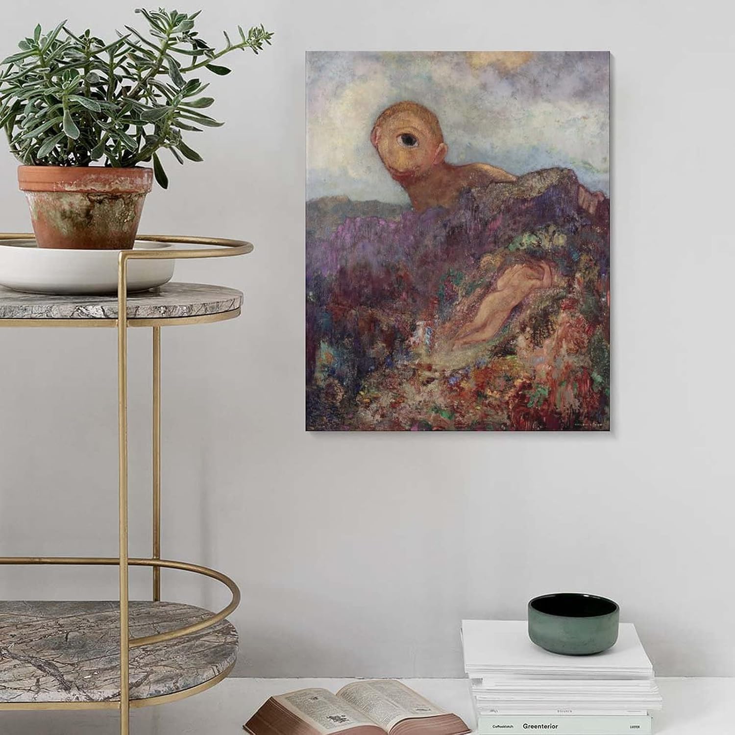 Amazon オディロン ルドン キュクロープス アートポスター アートパネル インテリア絵画 装飾画 アート キャンバス 油絵 モダン絵画 玄関に飾る モダンアート キャンバス絵画 ソファの背景絵画 木枠付きの完成品 40x50cm枠付き ウォールステッカー オンライン通販