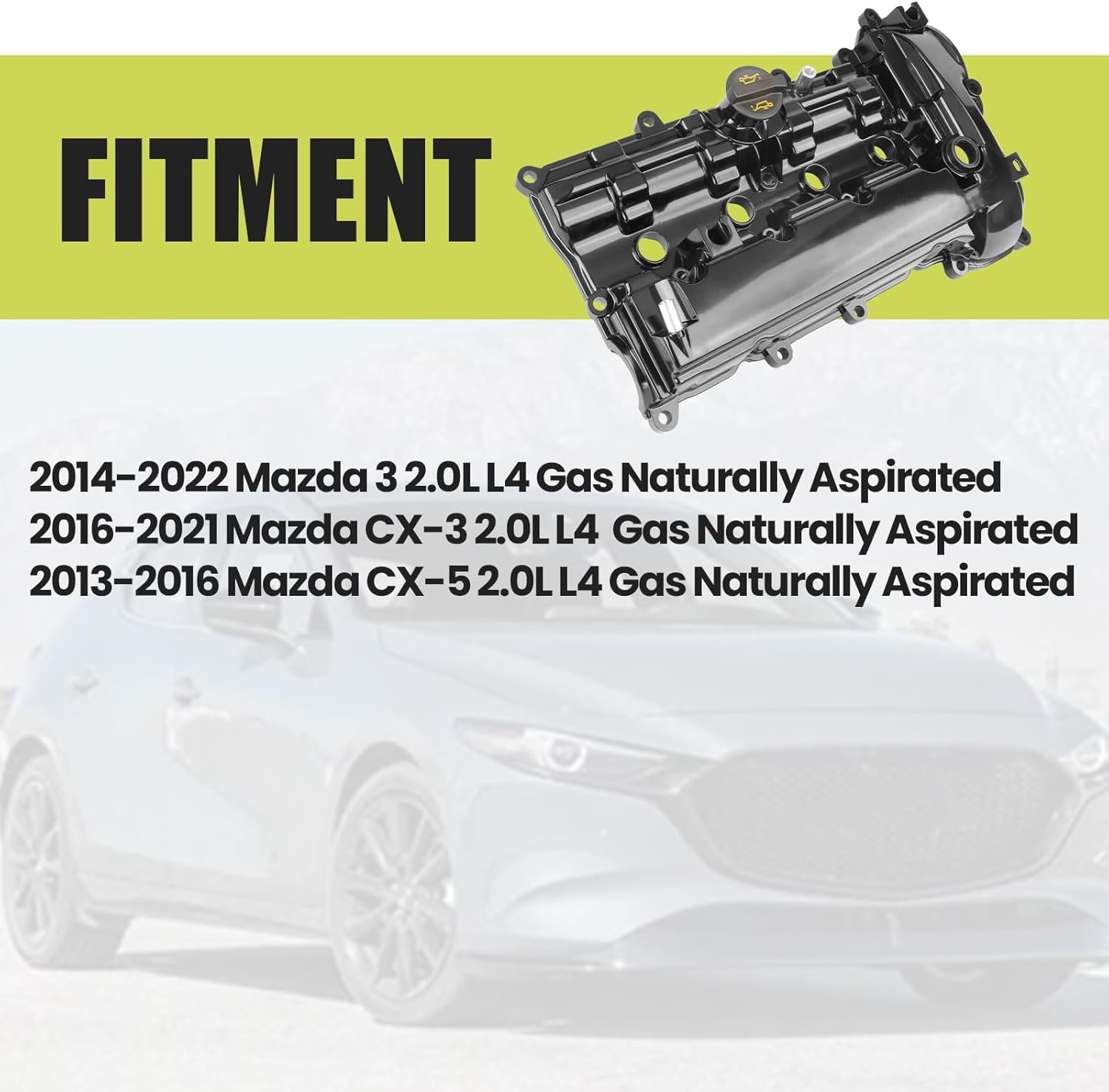 aluminum valve cover compatible with 2013 2014 2015 2016 2017 2018 2019 2020 2021 2022 mazda 3 cx-3 cx-5 2.0l l4 naturally aspirated