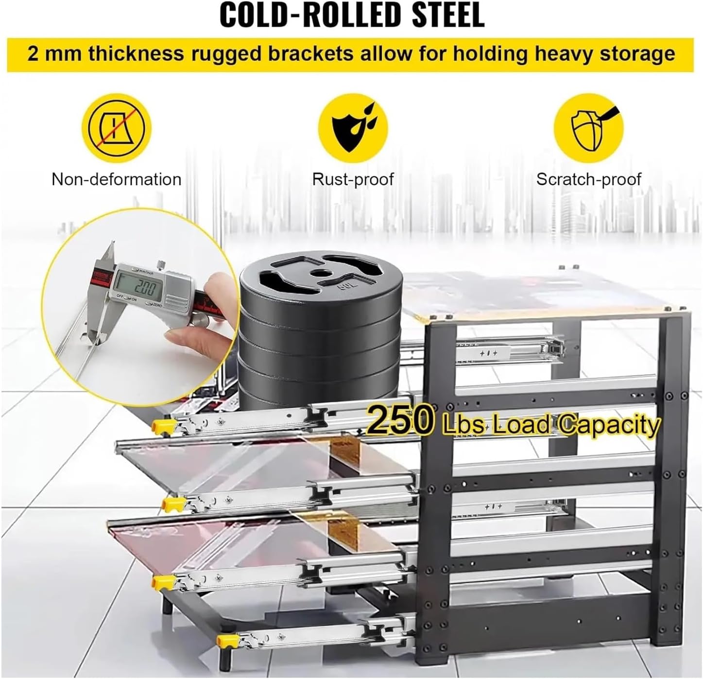 Heavy Duty Drawer Slides 1Pair Locking Drawer Slides 24inch Side Mount Ball Bearing 3-Fold Full Extension