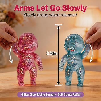 Glitter Doll Squishies Stress Ball, Squishy Babies Sensory Fidget for Stress Relief, Soft Cute Squeeze, Portable Desk Decor & Relaxing Gift for Adults (3-Color Mixing)