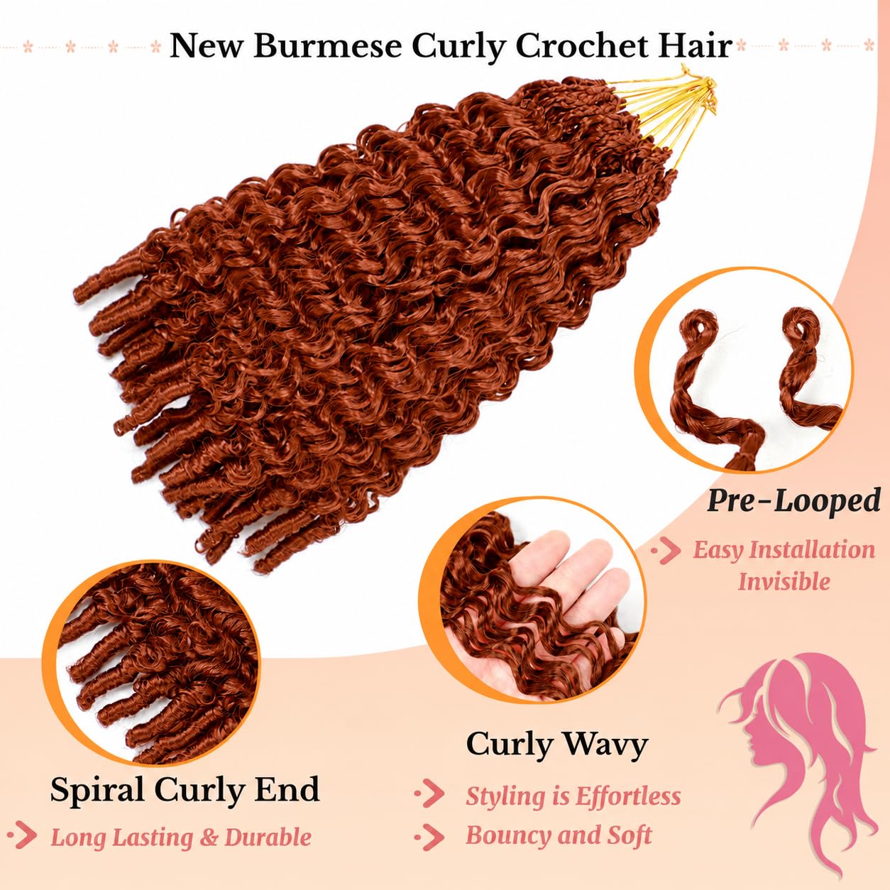 8 Packs Burmese Curly Crochet Hair 14inch Knotless Pre-Separated Crochet Hair With Spiral Curl Synthetic Hair for Women Natural Black Color,Easy to Detangle and Install(14inch,350#)
