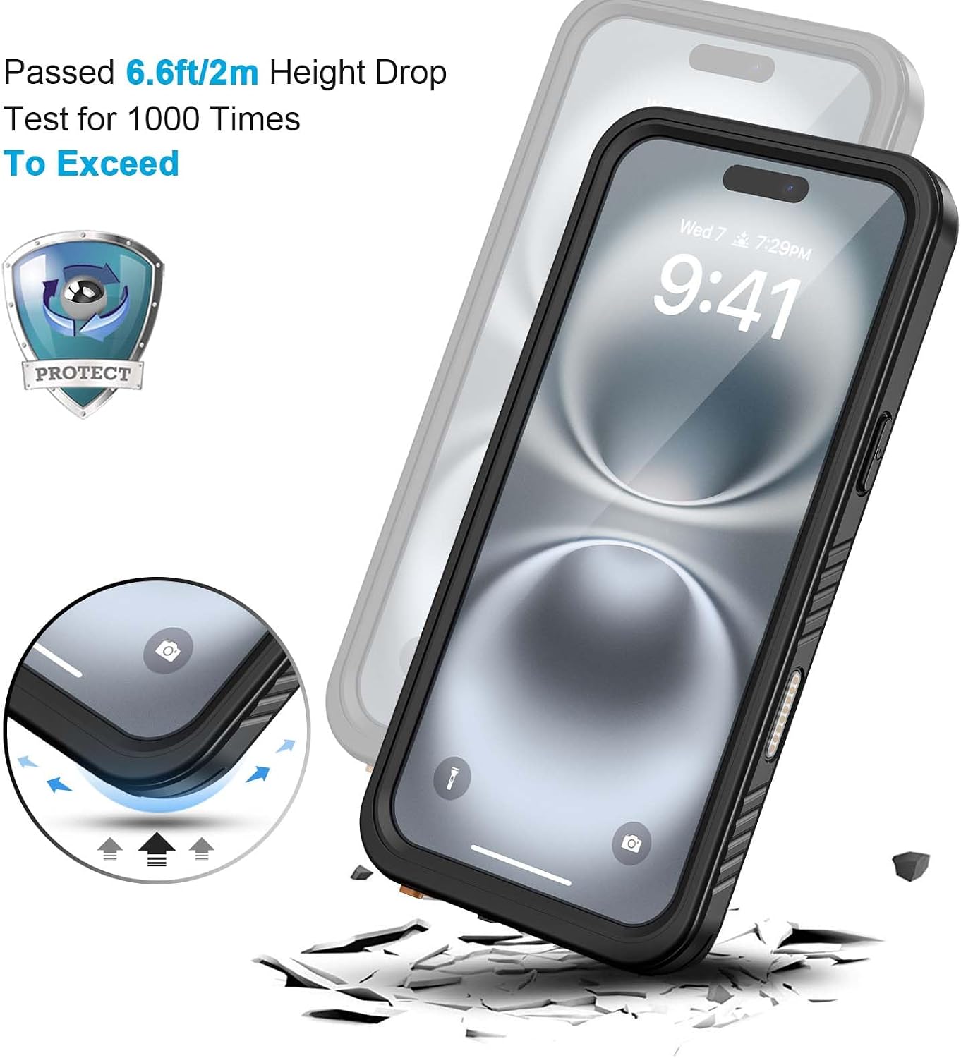 Lanhiem for iPhone 16 Plus Case, IP68 Waterproof Dustproof Shockproof Cases with Built-in Screen Protector, 360 Full Body Heavy Duty Rugged Phone Cover for iPhone 16 Plus - 6.7 inch (Black/Clear)