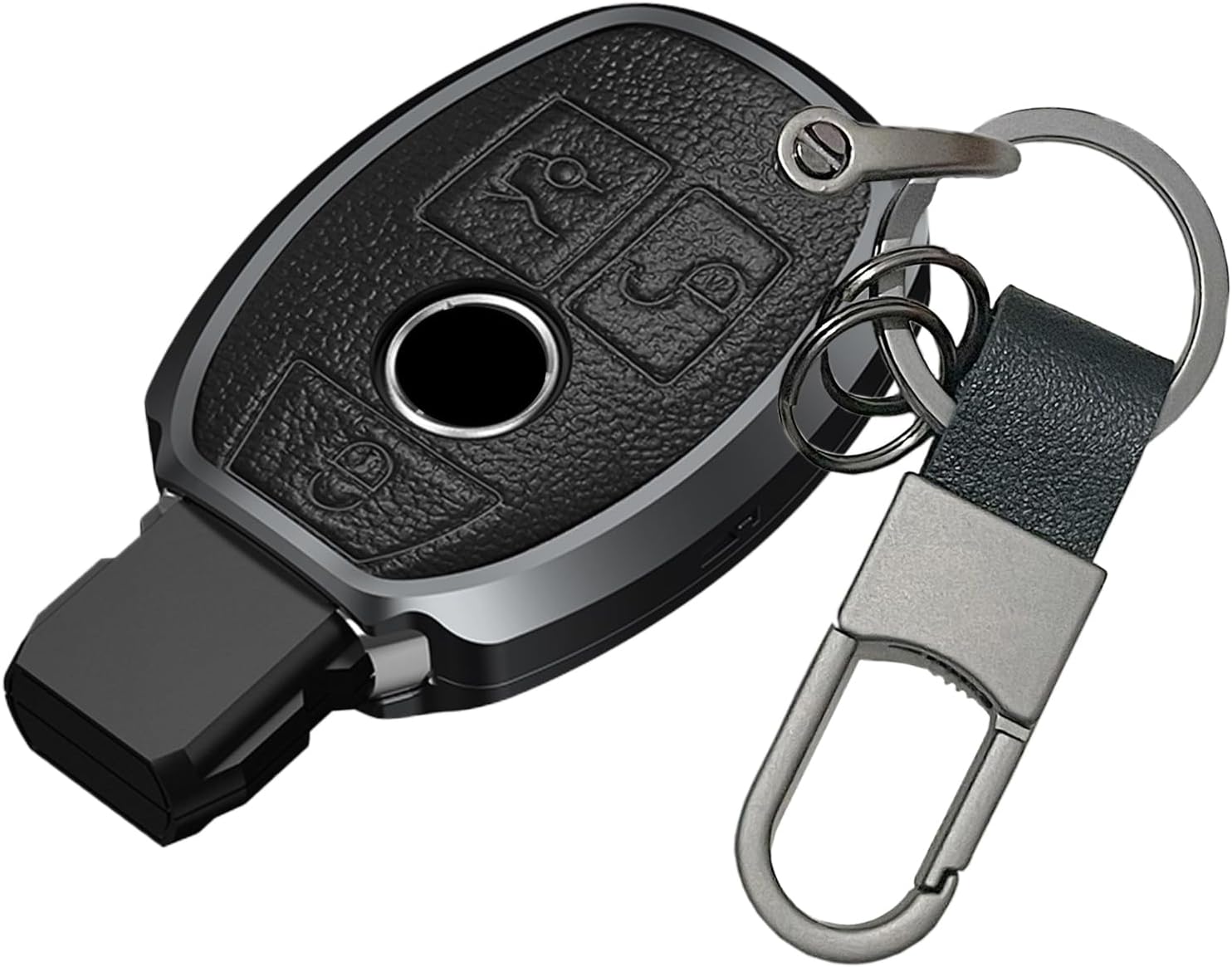 Lanyun key fob cover compatible with Mercedes benz GLC GLE GLS CLA CLS C E G M Class Accessories Car Key Chain Remote Case Shell Protector 3 Button Leather and Aluminum Frame type A