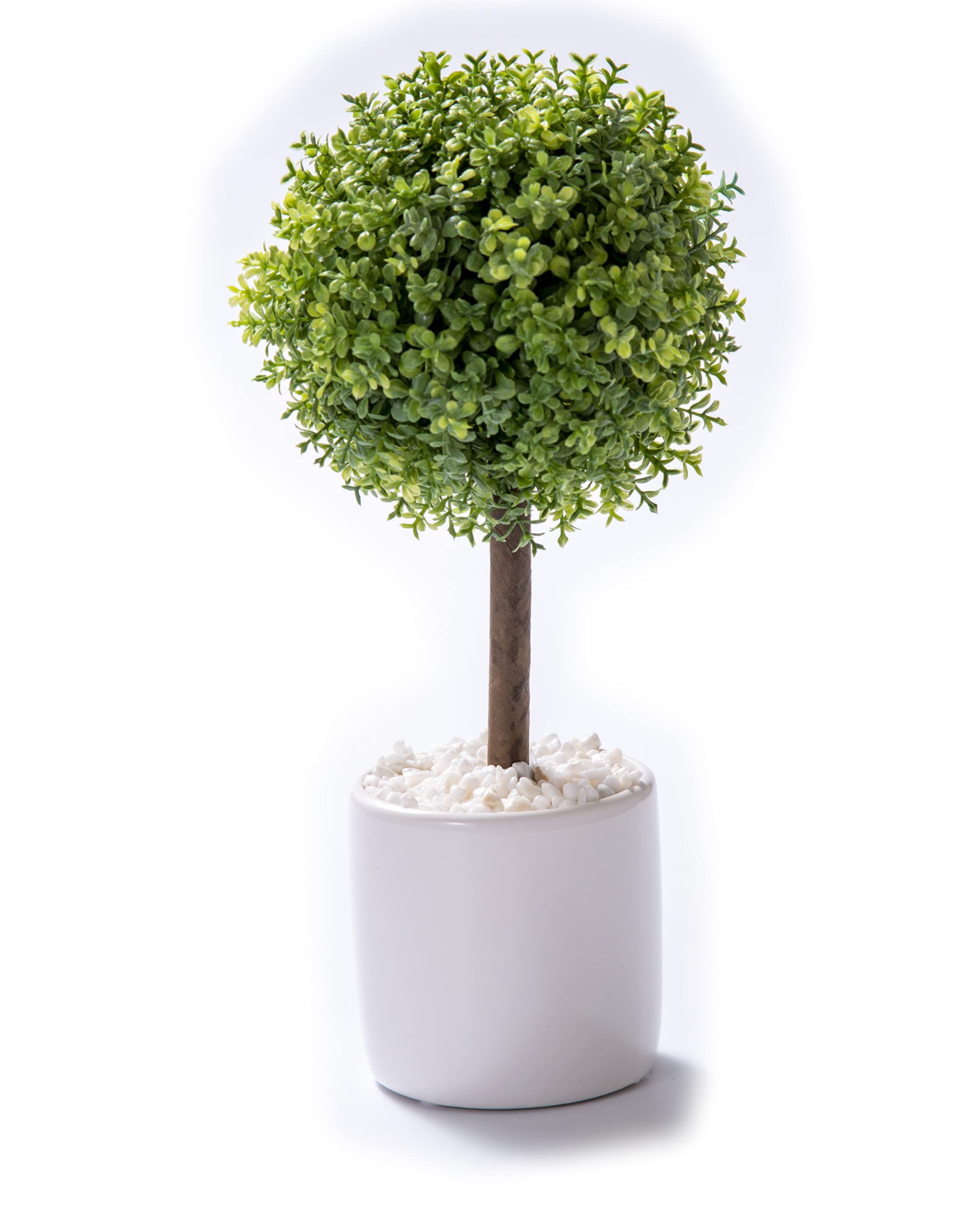 日本インソール工業 インテリアグリーン 観葉植物 フェイク ミニ 人工 造花 白 鉢付き 光触媒 消臭 除菌 日本製 おしゃれ トピアリーボール (円満の木) 高さ25cm×直径12cm(花器サイズ直径8cm)