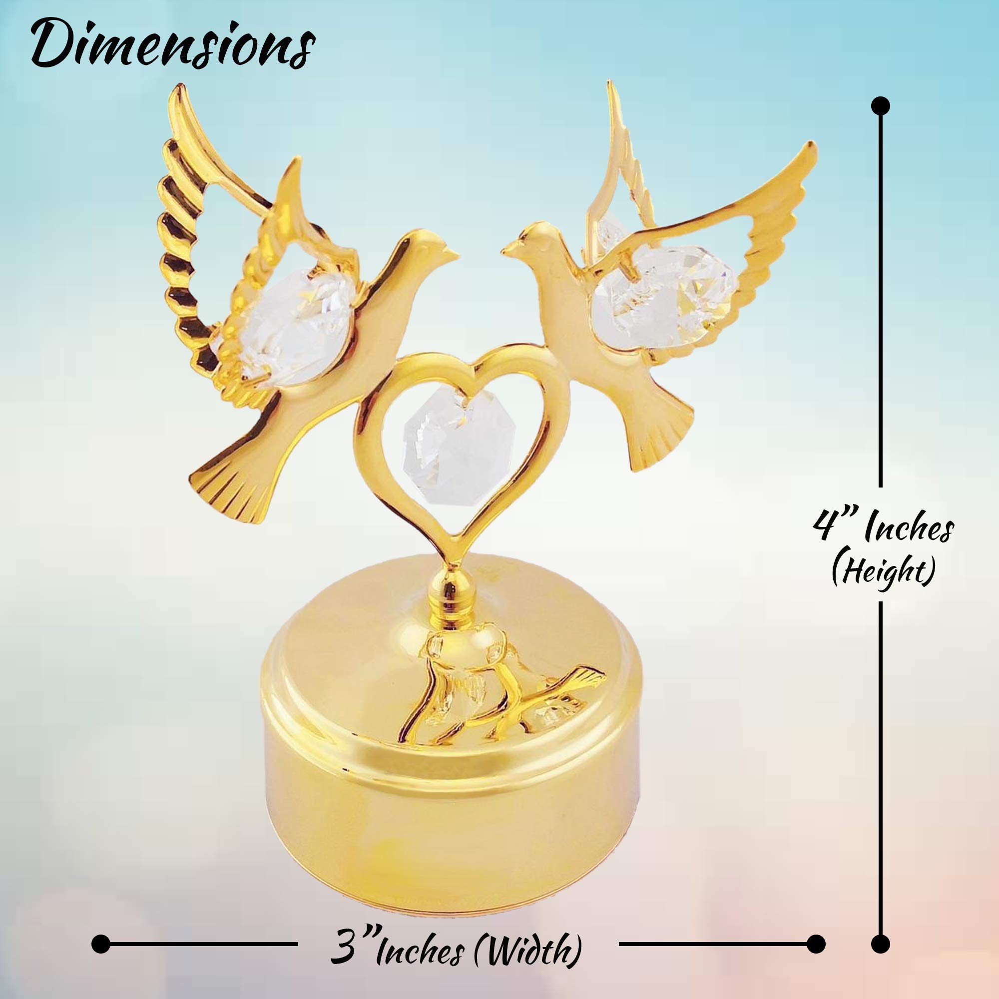 Matashi Boîte à Musique plaquée Or 24 carats avec Figurine de colombes en Cristal, décoration de Table pour Salon, Cadeau pour Noël, Anniversaire, Vacances, Saint-Valentin – Lac des cygnes