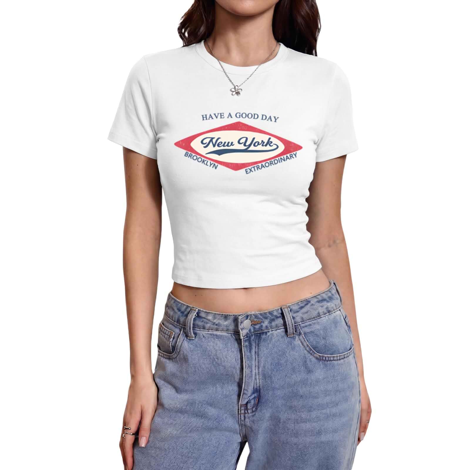Women's New York Graphic Crop Tops Have A Good Day Printed Y2k Baby Tee Vintage Aesthetic Cropped Shirts Summer Top Letter Print