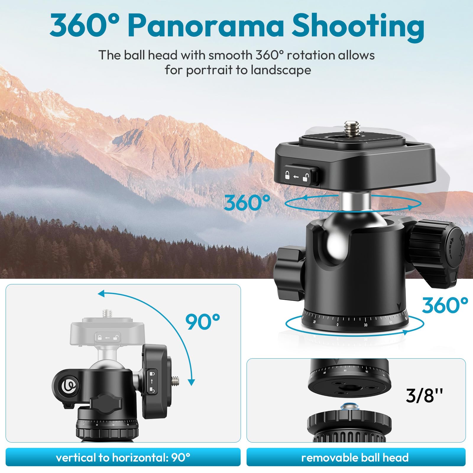 ULANZI TT53 Stativ Kamera Aluminium mit 360° Panoramakugelkopf und Uka Schnellfreigabeplatte, 180cm Leichtes Kamerastativ mit Abnehmbarer Mittelsäule für alle DSLR-Kameras, Wiegt nur 1.2 kg