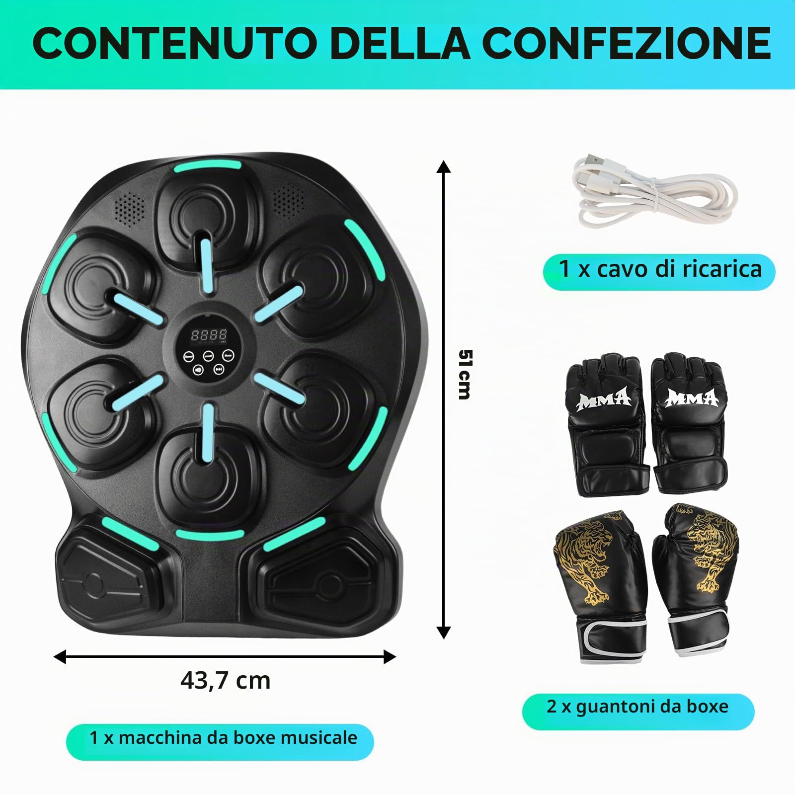 Music boxing machine con Bluetooth, macchina da boxe musicale | musica boxing machine montaggio a parete, 8 punti di impatto morbidi, 9 modalità di allenamento, con 2 guanti