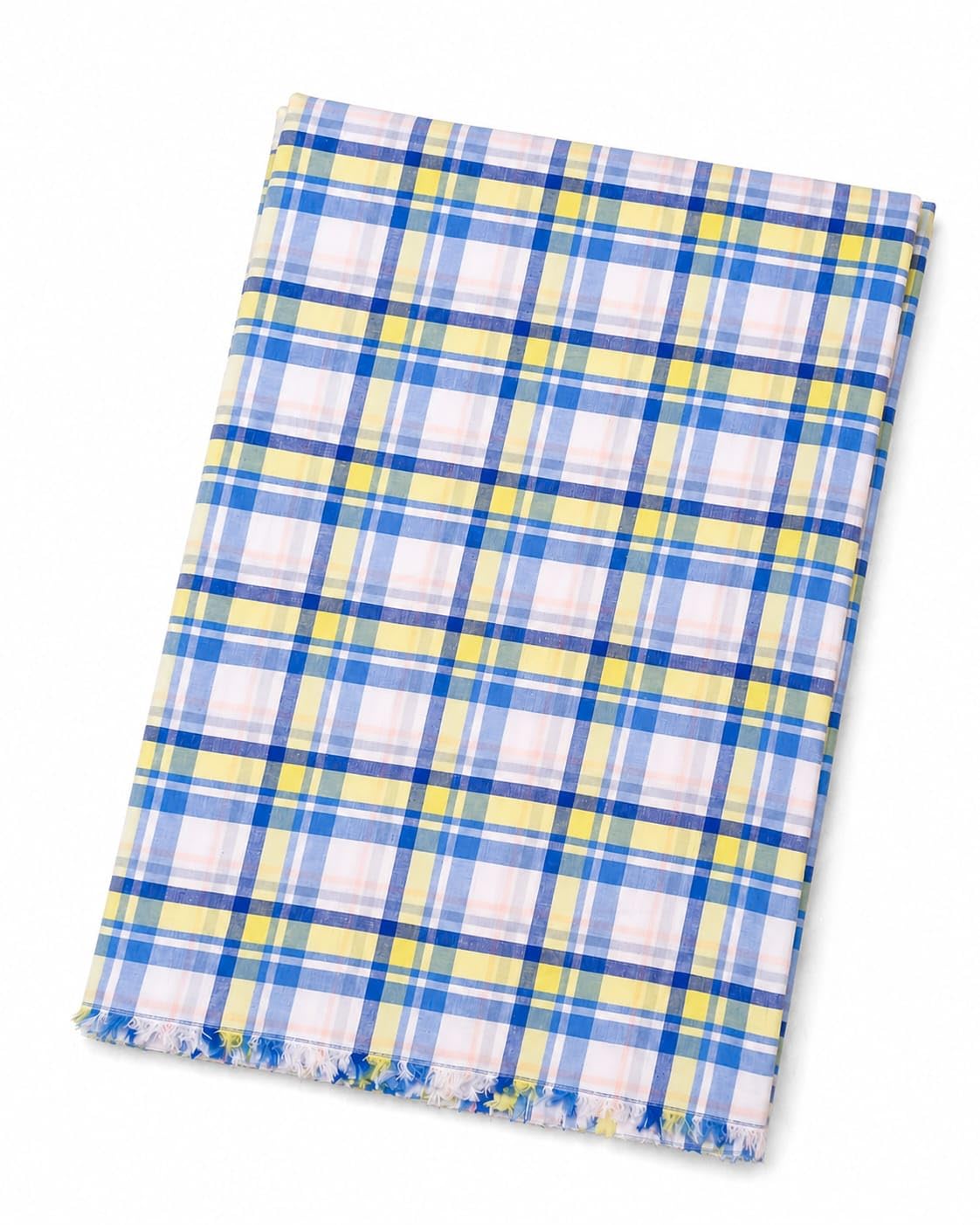 Premium Check Shirt Fabric for Men, Blue Yellow White Plaid Pattern, 137 cm Width, Soft Breathable Material with Light Stretch, Unstitched-picture-34