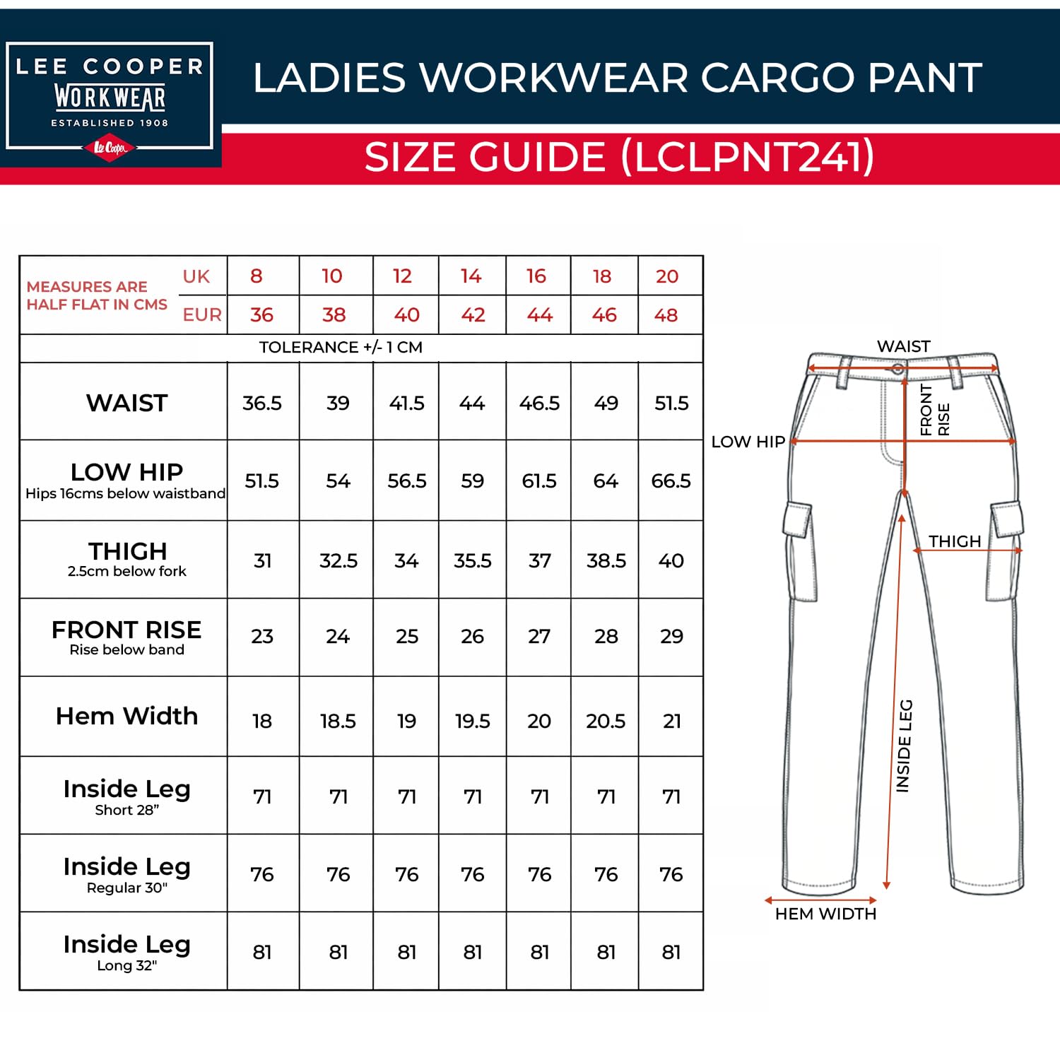 Lee Cooper Damskie wytrzymałe łatwe w pielęgnacji wiele kieszeni bezpieczeństwo pracy klasyczne spodnie cargo