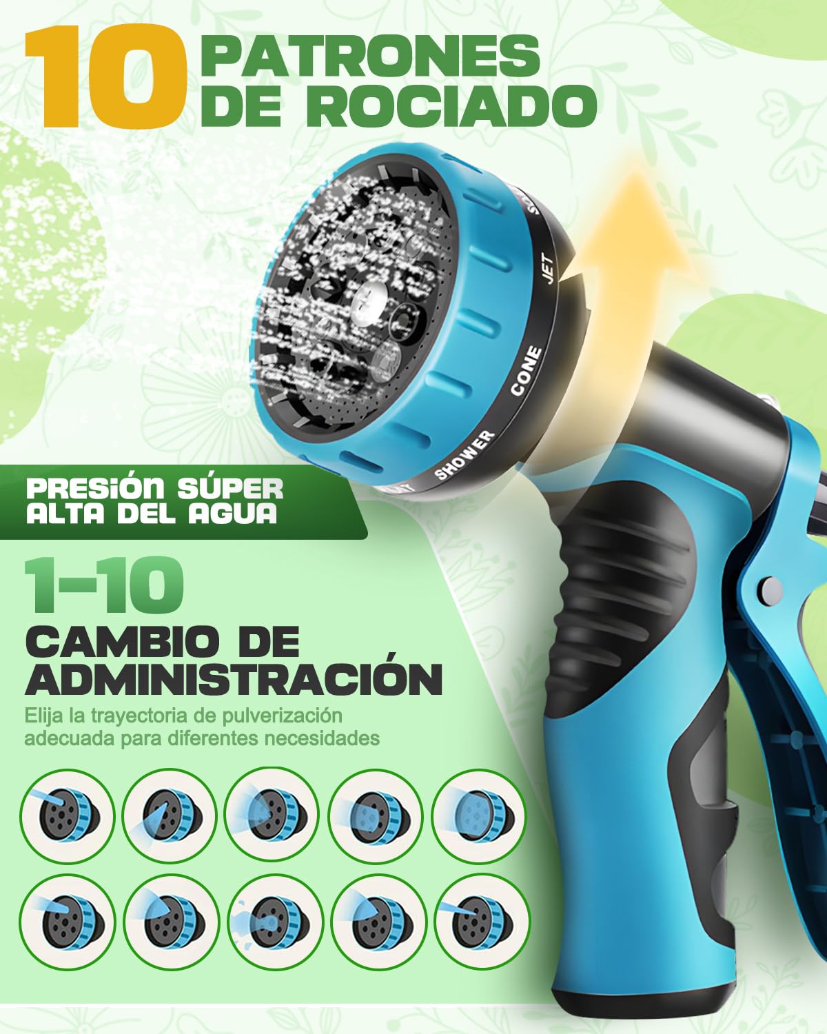 Mangueras de Jardín 30M Extensibles, 4 Capas de Látex Resistente, Conector de Latón y Pistola de Riego 10 Modos, Perfecta para Limpieza y Césped