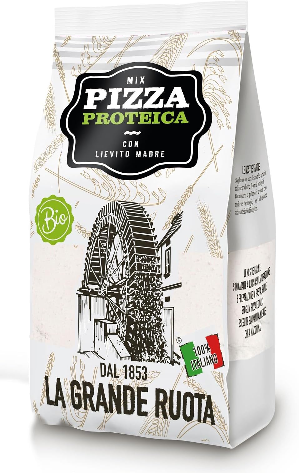 La Grande Ruota 100% Italian organic protein flour mix pack of 10 for 800gr organic protein flour with stone ground flour and sourdough, ready to use.